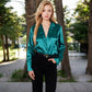 Satin Button-Up Shirt with Collar and Flared Cuffs