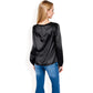 Satin Blouse with Keyhole Neckline and Long Sleeves
