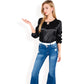 Satin Blouse with Keyhole Neckline and Long Sleeves