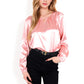Satin Blouse with Keyhole Neckline and Long Sleeves