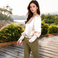 Satin Long Sleeve Blouse with Buttoned Cuffs and Subtle Puff Shoulders