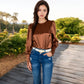 Satin Long Sleeve Blouse with Buttoned Cuffs and Subtle Puff Shoulders