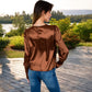 Satin Long Sleeve Blouse with Buttoned Cuffs and Subtle Puff Shoulders