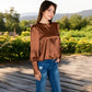 Satin Long Sleeve Blouse with Buttoned Cuffs and Subtle Puff Shoulders