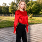 Satin Long Sleeve Blouse with Buttoned Cuffs and Subtle Puff Shoulders