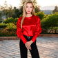 Satin Long Sleeve Blouse with Buttoned Cuffs and Subtle Puff Shoulders