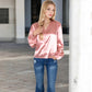 Satin Long Sleeve Blouse with Button Front and V-Neckline