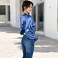 Satin Long Sleeve Blouse with Button Front and V-Neckline