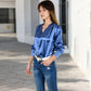 Satin Long Sleeve Blouse with Button Front and V-Neckline