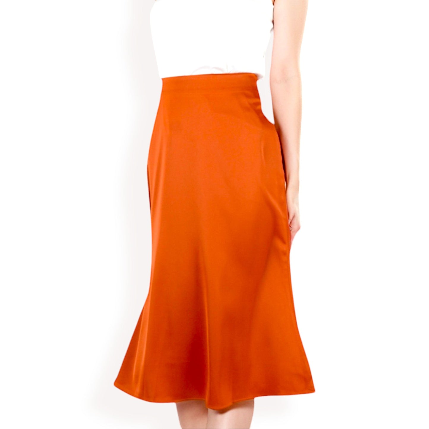 Satin Midi Skirt With A-Line Silhouette And Elastic Waistband