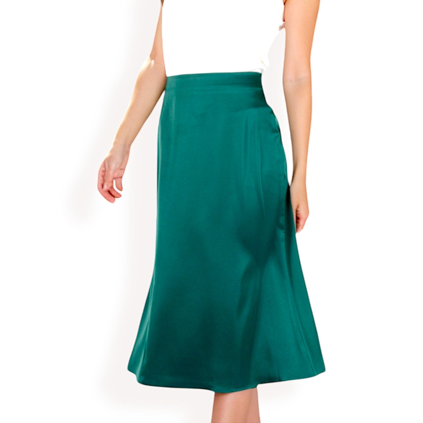 Satin Midi Skirt With A-Line Silhouette And Elastic Waistband