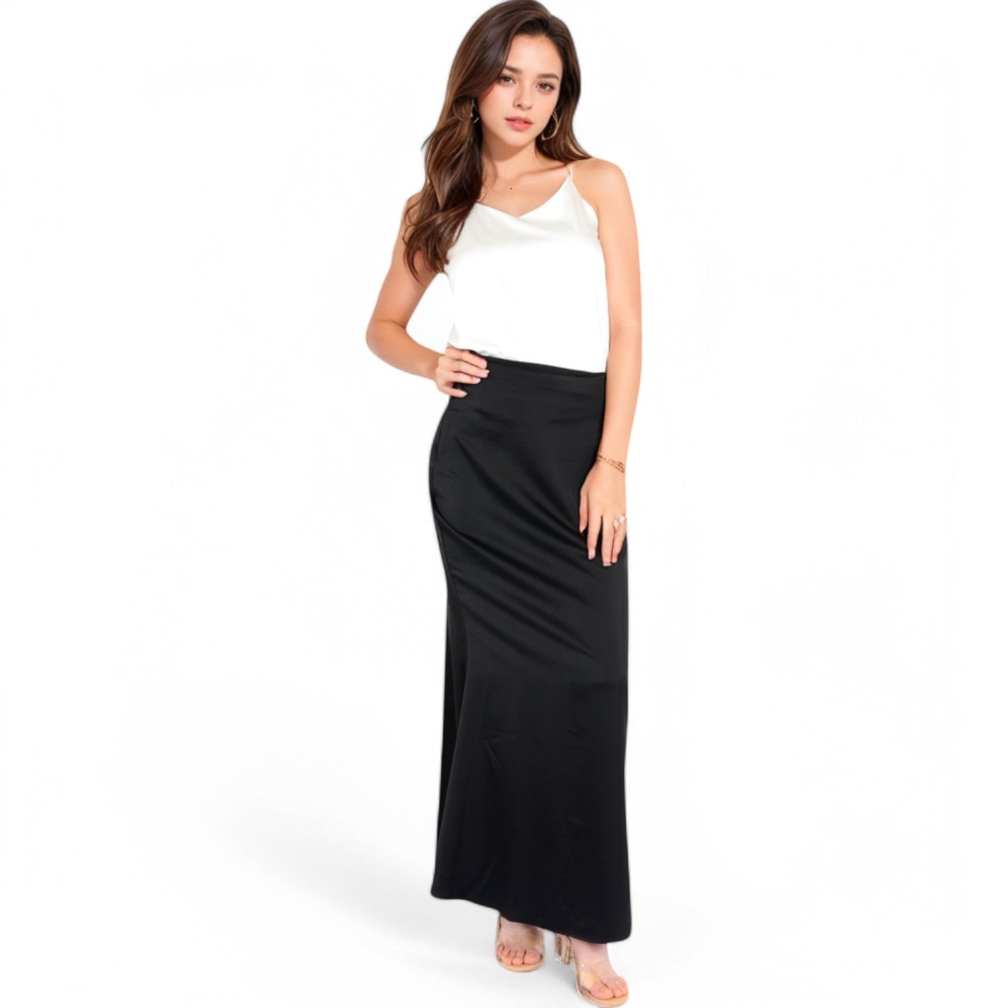 Satin Maxi Skirt With High Waist And Flowing A-Line Design