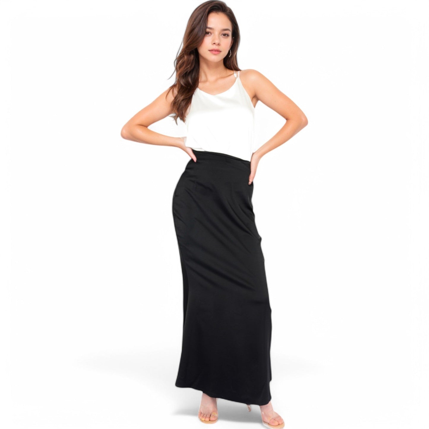 Satin Maxi Skirt With High Waist And Flowing A-Line Design