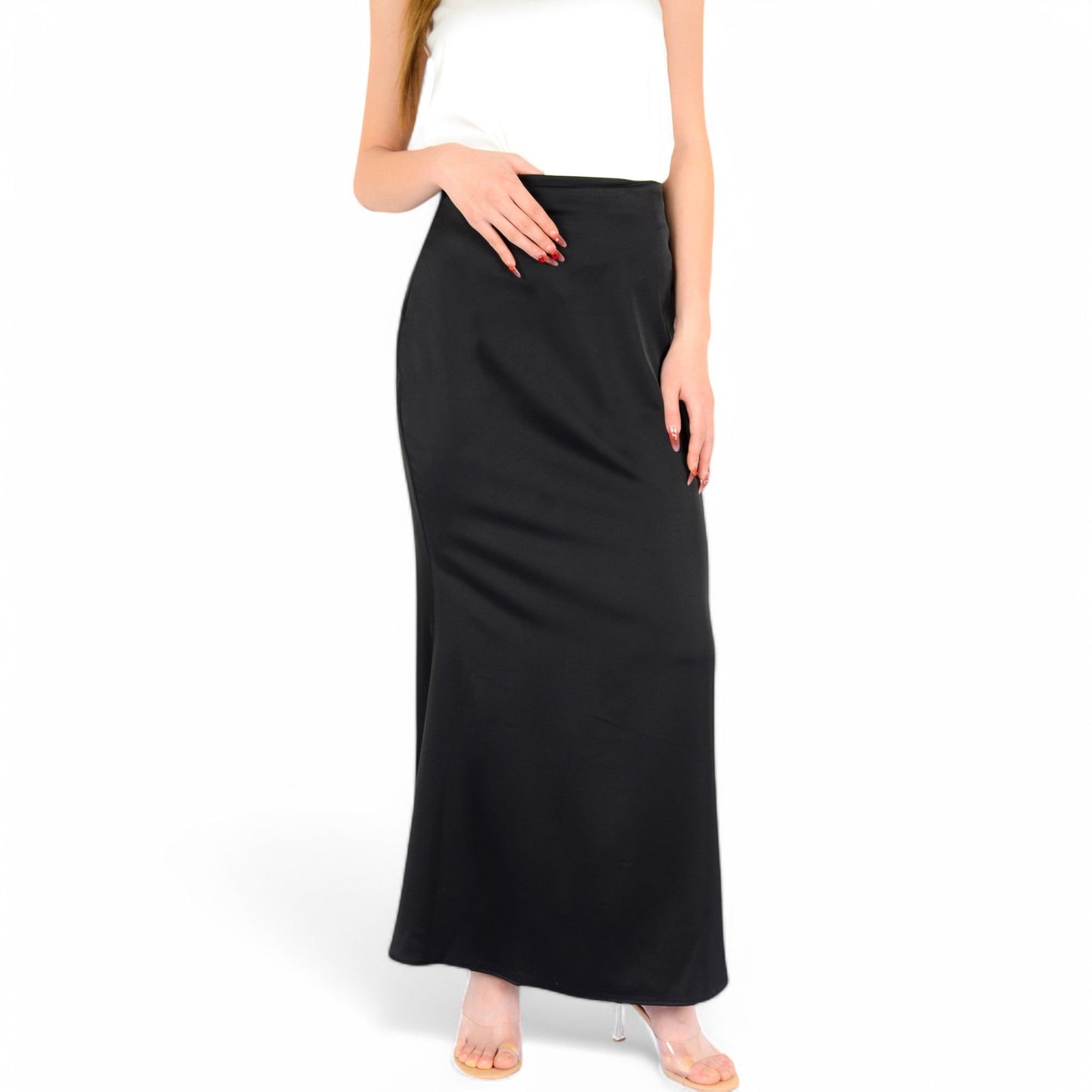 Satin Maxi Skirt With High Waist And Flowing A-Line Design