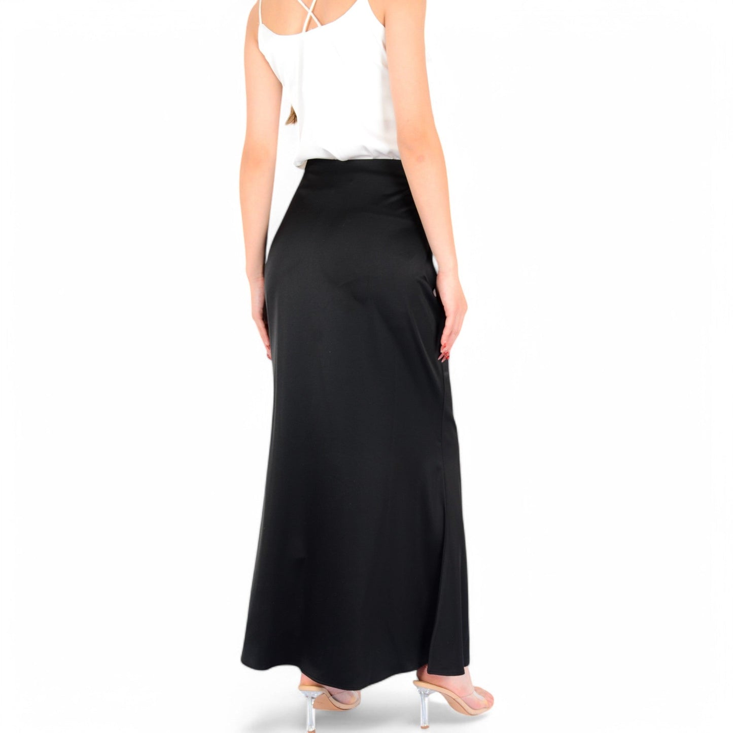 Satin Maxi Skirt With High Waist And Flowing A-Line Design