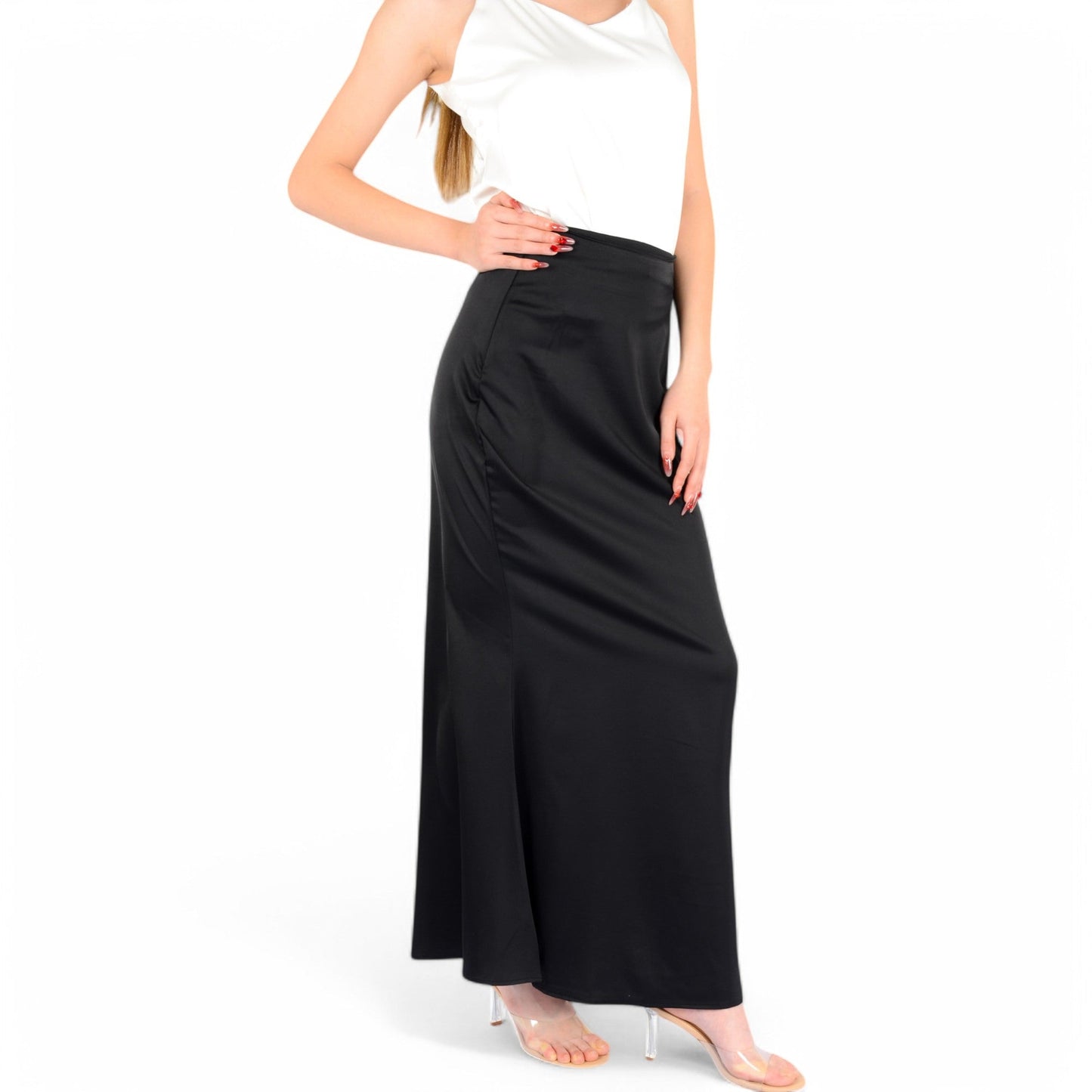 Satin Maxi Skirt With High Waist And Flowing A-Line Design