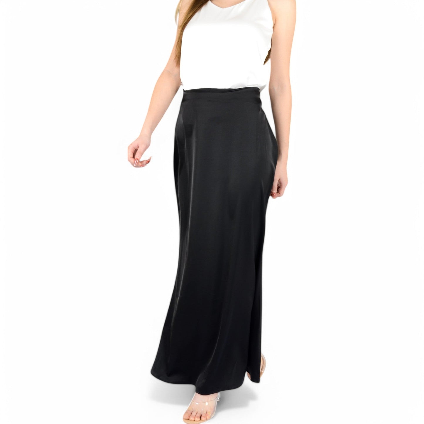 Satin Maxi Skirt With High Waist And Flowing A-Line Design