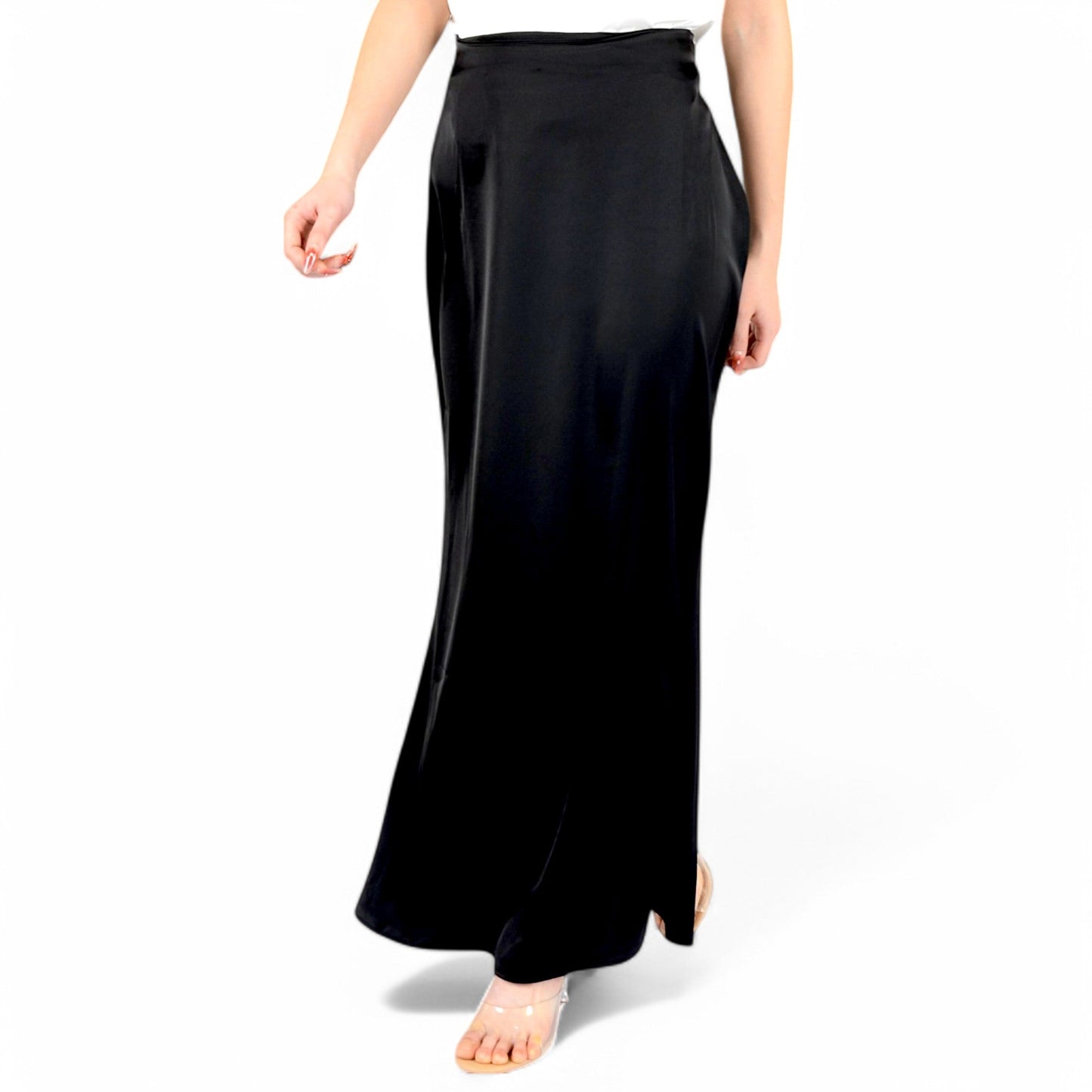 Satin Maxi Skirt With High Waist And Flowing A-Line Design