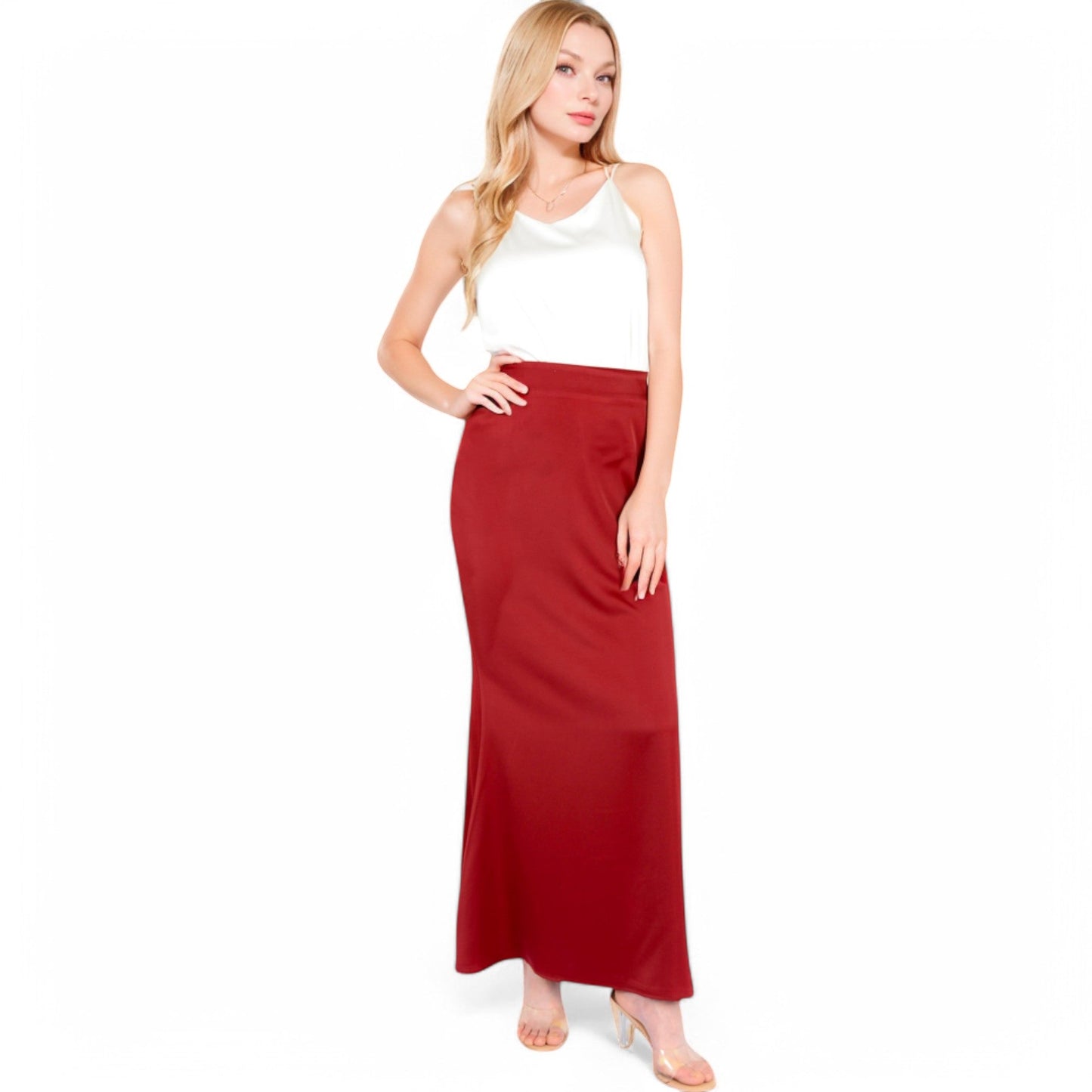 Satin Maxi Skirt With High Waist And Flowing A-Line Design