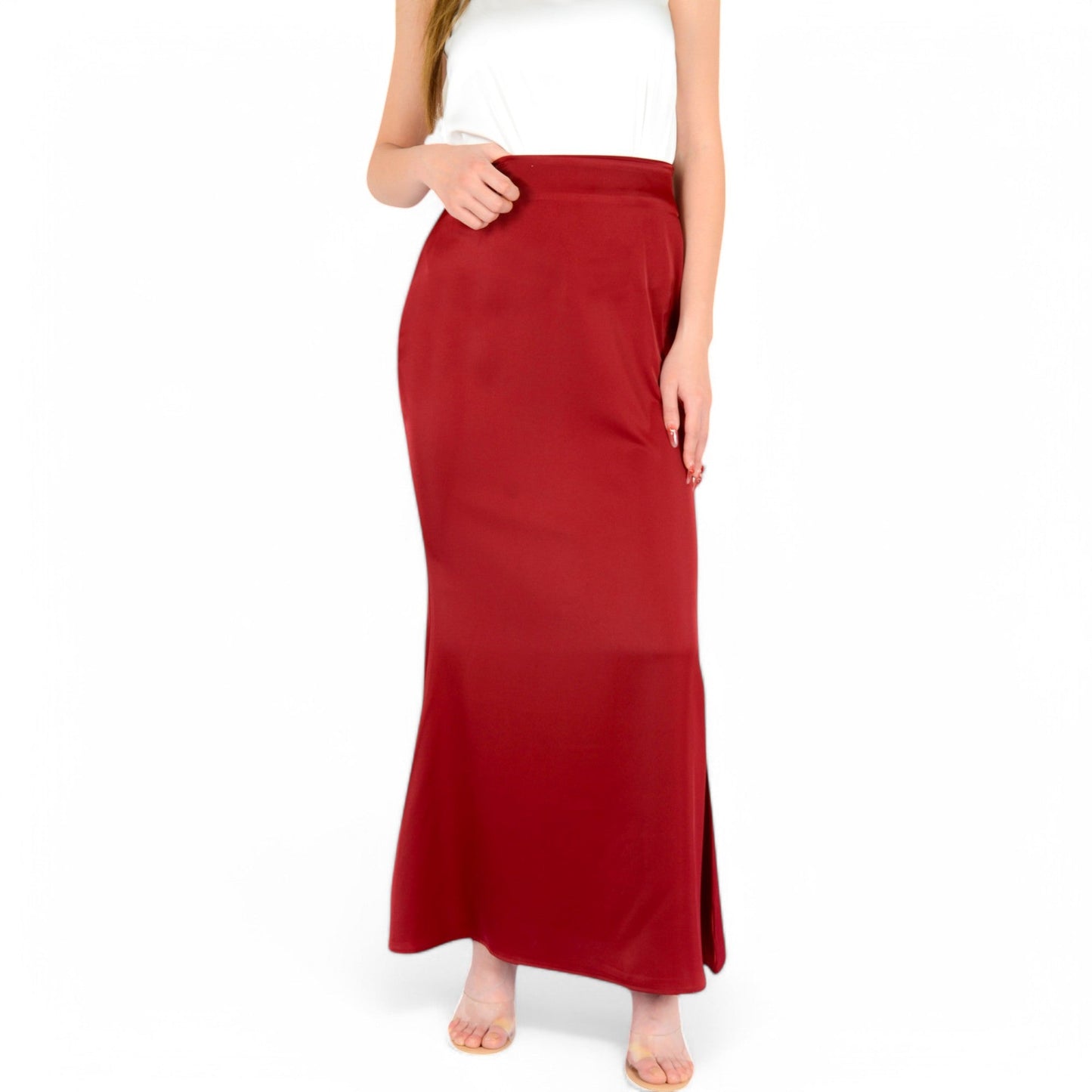 Satin Maxi Skirt With High Waist And Flowing A-Line Design