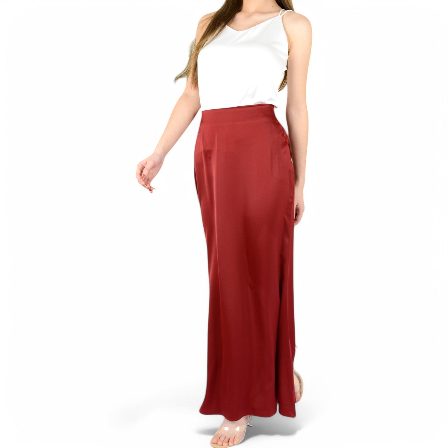Satin Maxi Skirt With High Waist And Flowing A-Line Design