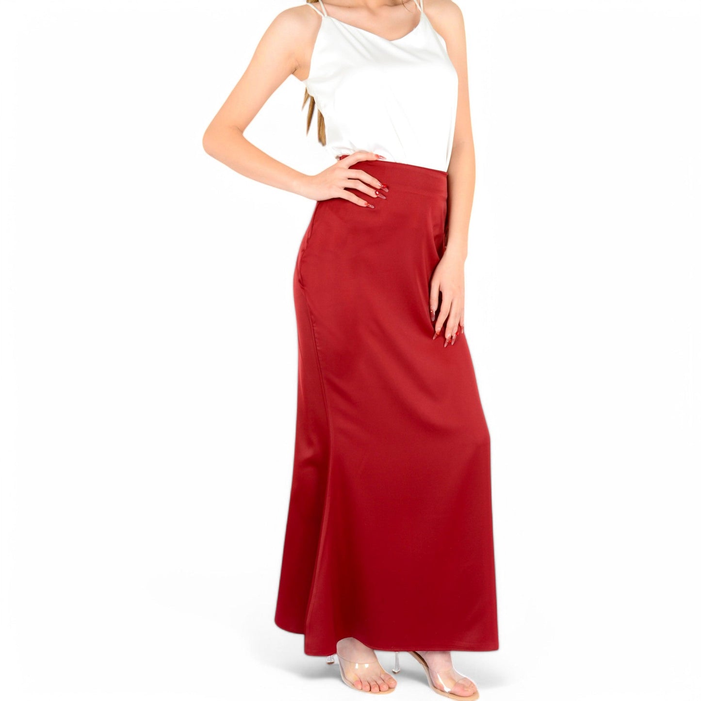 Satin Maxi Skirt With High Waist And Flowing A-Line Design