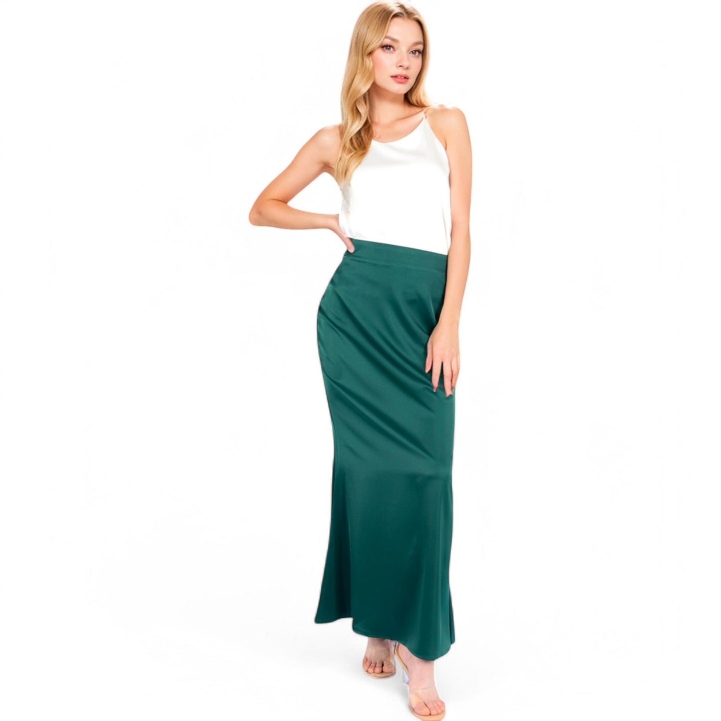 Satin Maxi Skirt With High Waist And Flowing A-Line Design