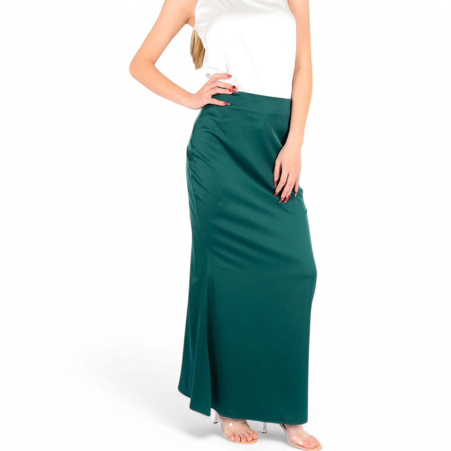 Satin Maxi Skirt With High Waist And Flowing A-Line Design