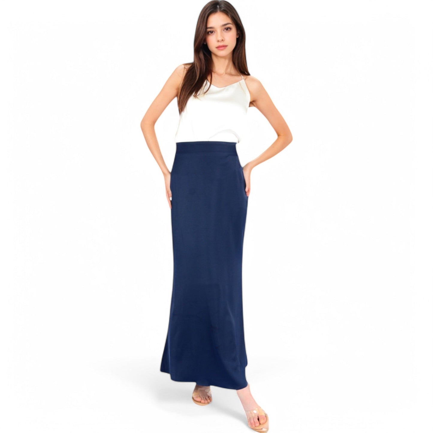 Satin Maxi Skirt With High Waist And Flowing A-Line Design