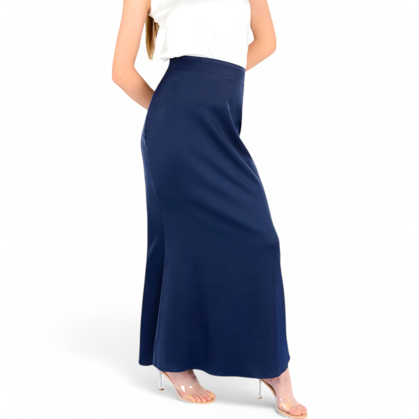 Satin Maxi Skirt With High Waist And Flowing A-Line Design