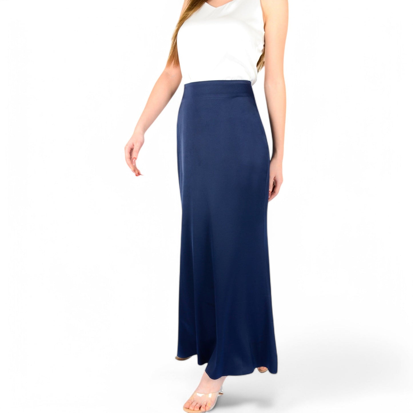 Satin Maxi Skirt With High Waist And Flowing A-Line Design