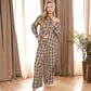 Plaid Lounge Set with Button-Up Shirt and Elastic Waist Pants