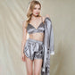 Satin 3-Piece Loungewear Set with Lace Trim Robe, Bralette, and Shorts