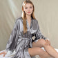 Satin 3-Piece Loungewear Set with Lace Trim Robe, Bralette, and Shorts