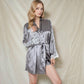 Satin 3-Piece Loungewear Set with Lace Trim Robe, Bralette, and Shorts