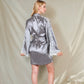 Satin 3-Piece Loungewear Set with Lace Trim Robe, Bralette, and Shorts