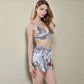 Satin 3-Piece Loungewear Set with Lace Trim Robe, Bralette, and Shorts