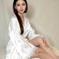 Satin 3-Piece Loungewear Set with Lace Trim Robe, Bralette, and Shorts