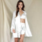 Satin 3-Piece Loungewear Set with Lace Trim Robe, Bralette, and Shorts