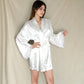 Satin 3-Piece Loungewear Set with Lace Trim Robe, Bralette, and Shorts