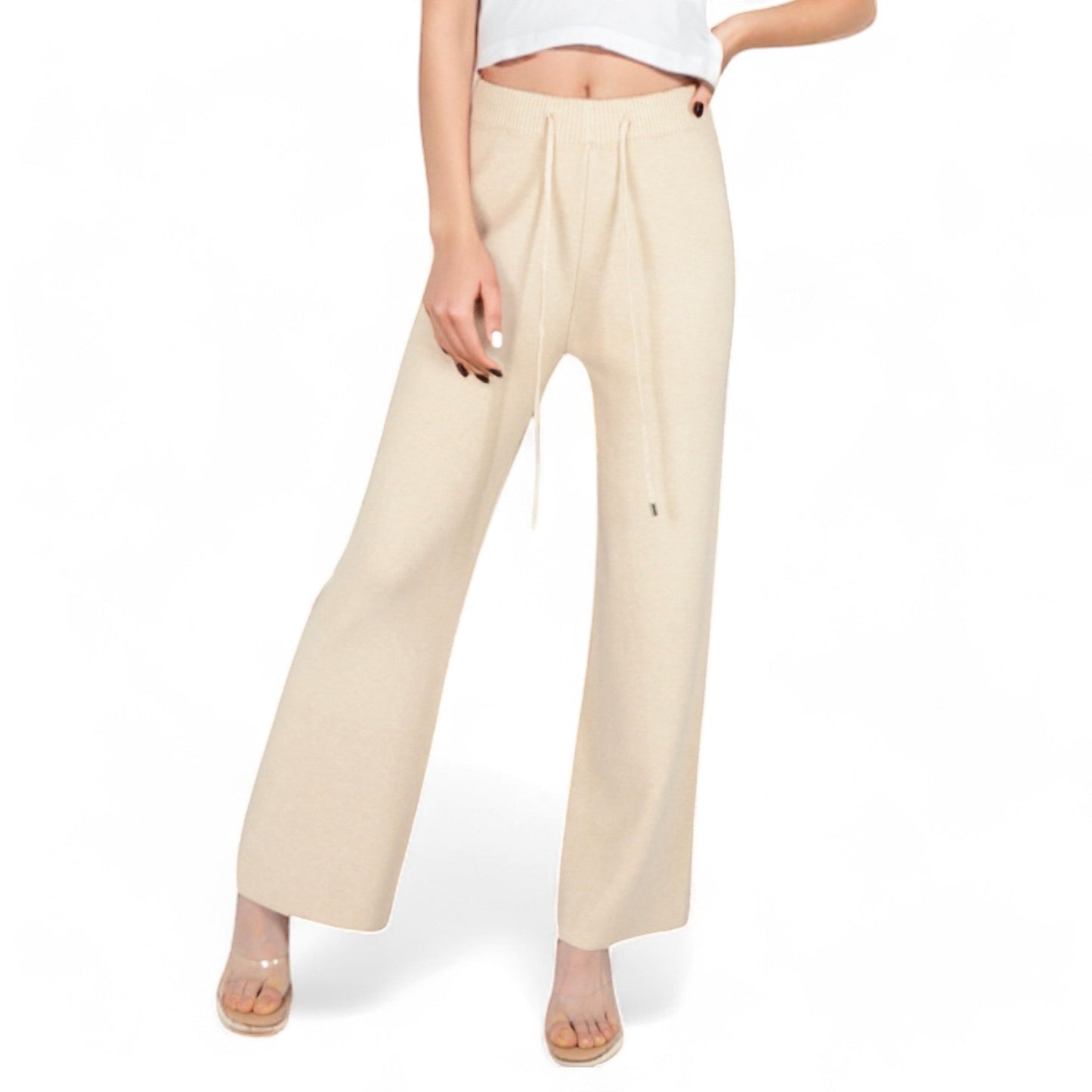 Women's Wide-Leg Sweater Pants with Elastic Waistband and Adjustable Drawstring for Cozy Adaptive Fit