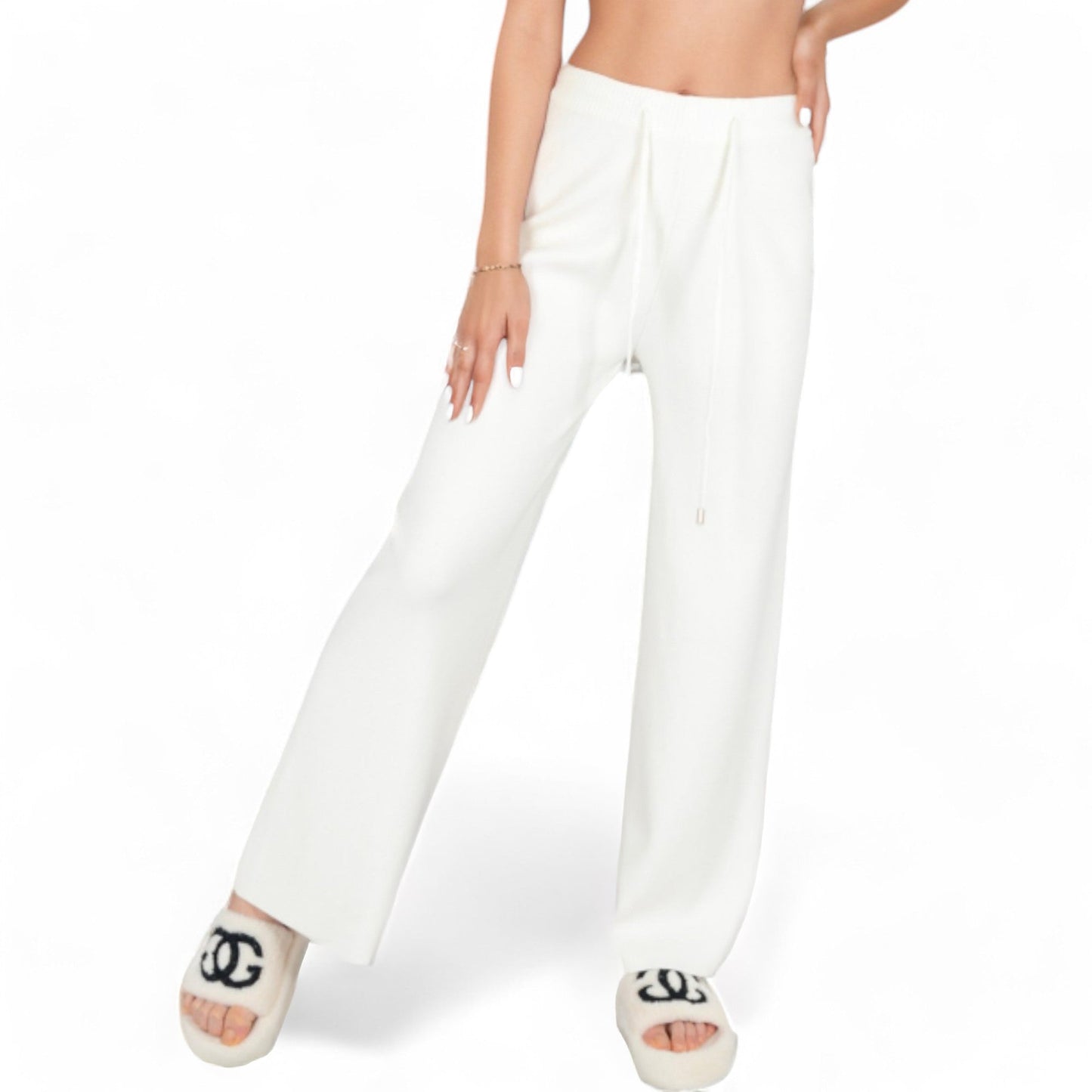 Women's Wide-Leg Sweater Pants with Elastic Waistband and Adjustable Drawstring for Cozy Adaptive Fit