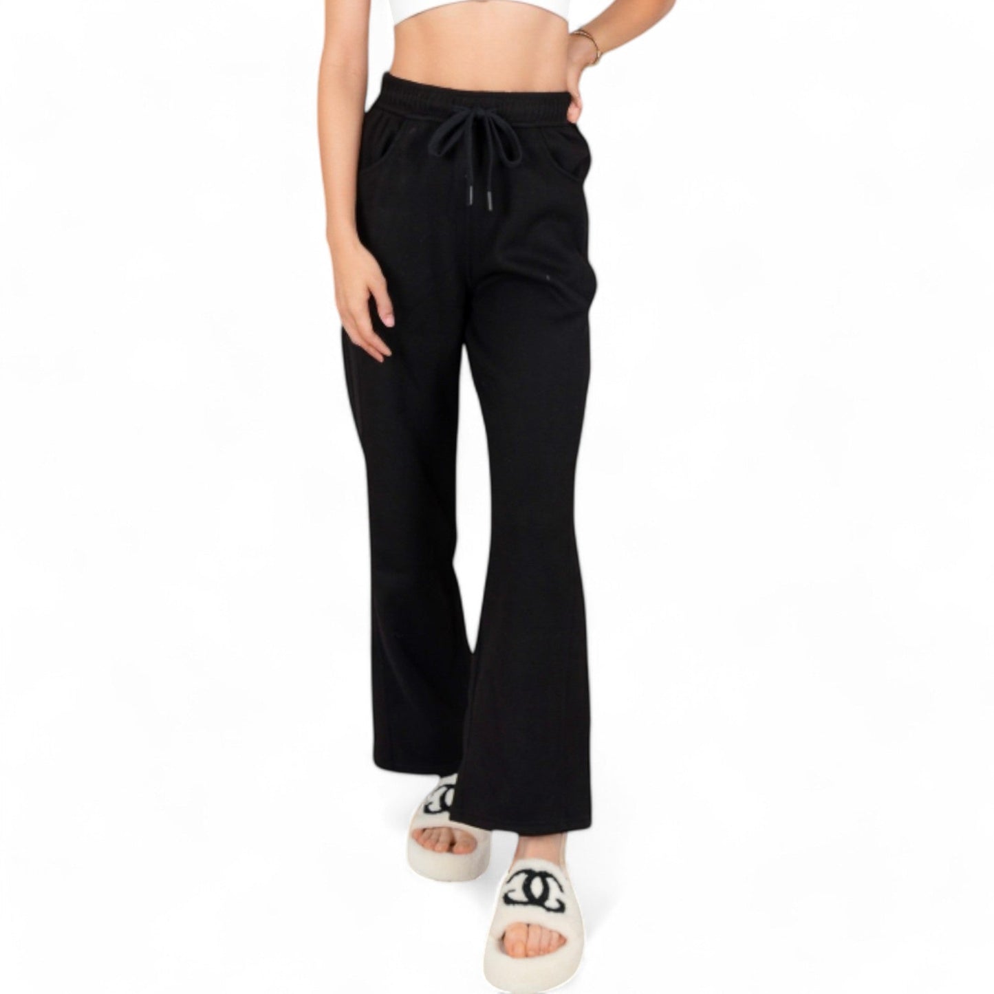 Women's Soft Knit Wide-Leg Pants with Elastic Waistband and Drawstring for Lounge and Casual Wear