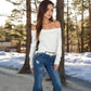 Women's Ribbed Off-the-Shoulder Long Sleeve Slim Fit Top in Soft Stretchy Midweight Fabric for a Chic Cropped Style