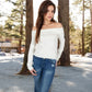 Women's Ribbed Off-the-Shoulder Long Sleeve Slim Fit Top in Soft Stretchy Midweight Fabric for a Chic Cropped Style