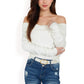 Women's Ribbed Off-the-Shoulder Long Sleeve Slim Fit Top in Soft Stretchy Midweight Fabric for a Chic Cropped Style