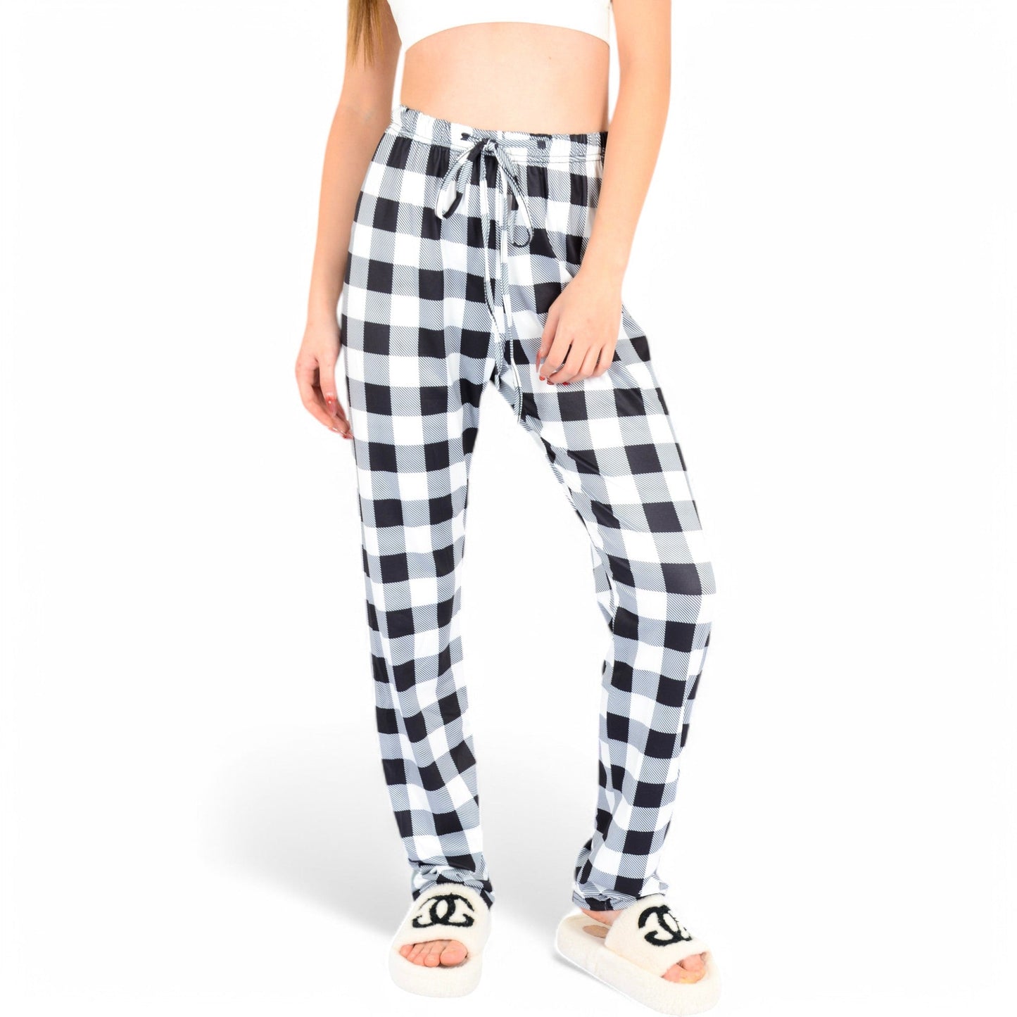 Plaid Flannel Lounge Pants with Elastic Waistband and Adjustable Drawstring