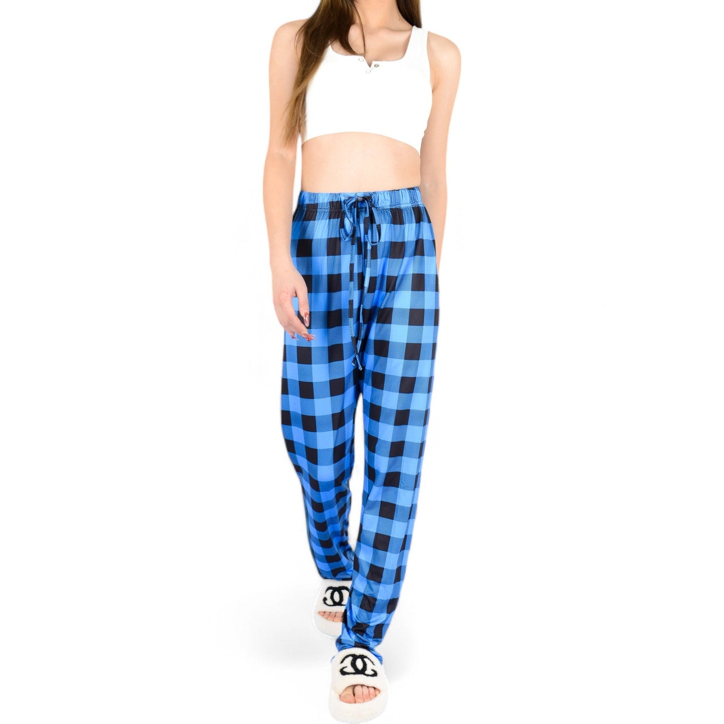 Plaid Flannel Lounge Pants with Elastic Waistband and Adjustable Drawstring
