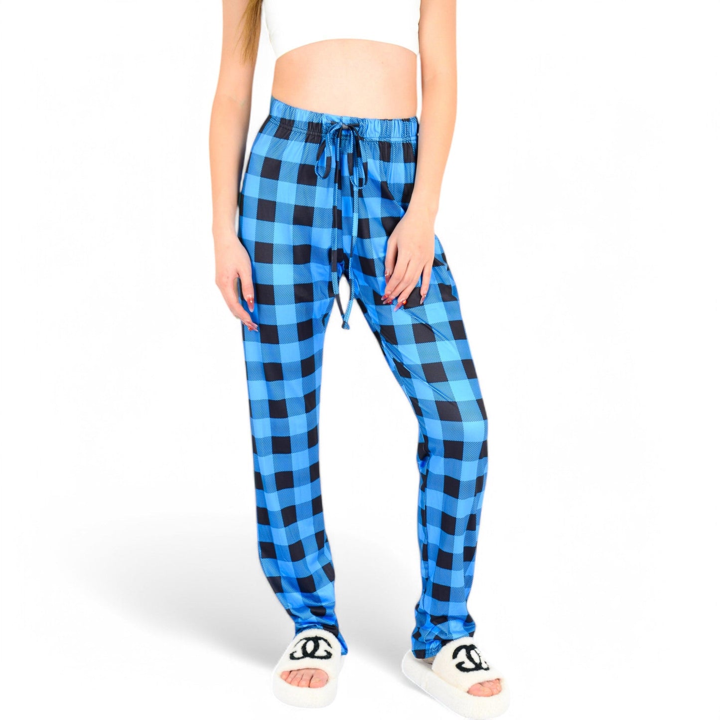 Plaid Flannel Lounge Pants with Elastic Waistband and Adjustable Drawstring