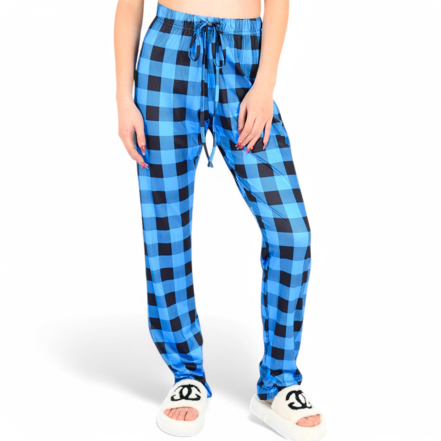 Plaid Flannel Lounge Pants with Elastic Waistband and Adjustable Drawstring